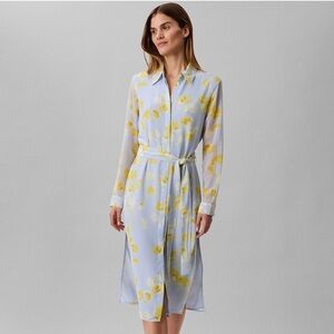 Calvin Klein Women’s Long Sleeve Printed Chiffon Belted Shirtdress